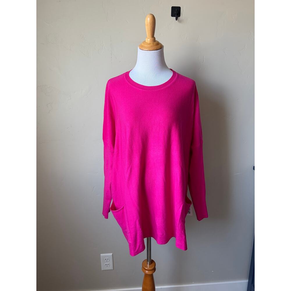 Tea n Rose Hot Pink Oversized Pocket Sweater Sz M/L Casual Comfy Cozy Chic - Picture 6 of 8